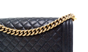 Chanel 2014 "New Medium" Black Caviar Boy Bag With Antique Gold-Tone Hardware