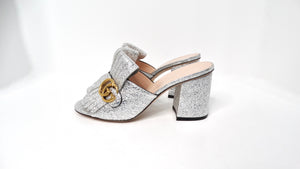 Gucci Silver Metallic Marmont Fringe Mule Sandals