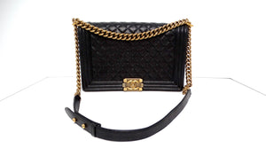 Chanel 2014 "New Medium" Black Caviar Boy Bag With Antique Gold-Tone Hardware