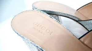 Gucci Silver Metallic Marmont Fringe Mule Sandals