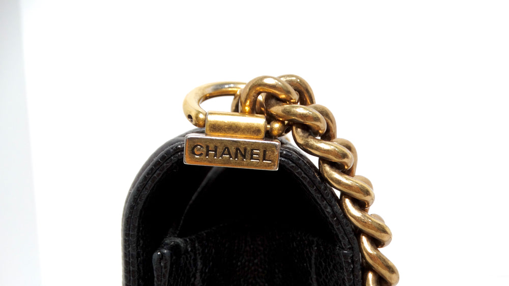 Chanel 2014 "New Medium" Black Caviar Boy Bag With Antique Gold-Tone Hardware