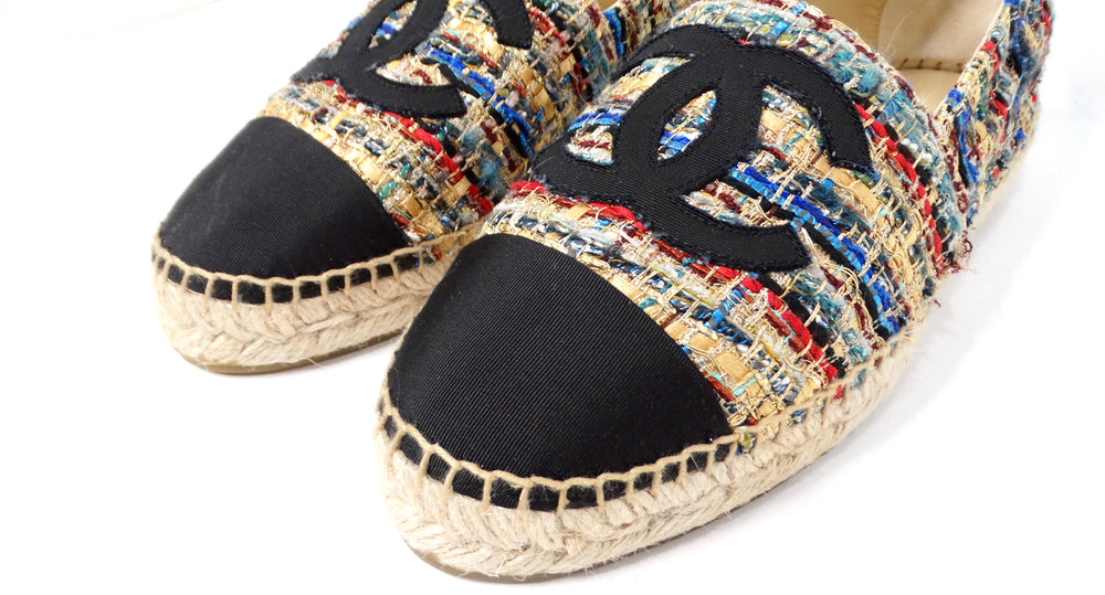 Chanel Tweed Grosgrain Multicolor Interlocking CC Espadrilles