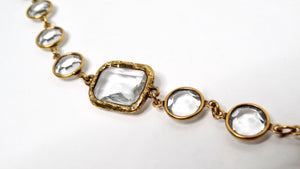 1981 Chanel Long Clear Crystal & Gold Plated Chain Chiclet Necklace