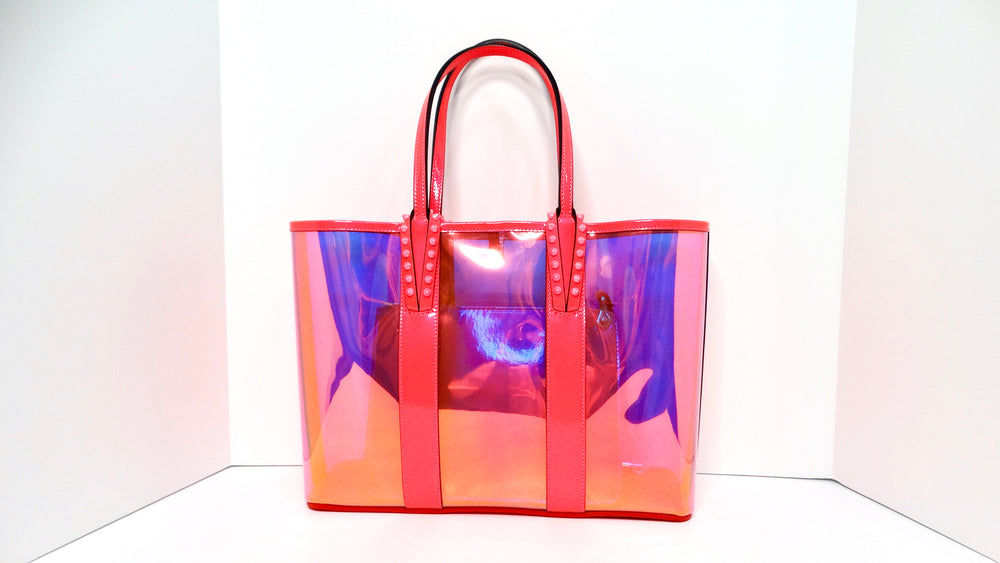 Christian Louboutin Cabata PVC Spikes East-West Pink Florescent Tote Bag