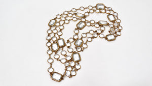 1981 Chanel Long Clear Crystal & Gold Plated Chain Chiclet Necklace