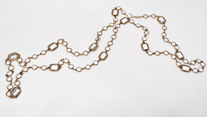 1981 Chanel Long Clear Crystal & Gold Plated Chain Chiclet Necklace