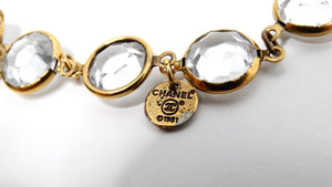 1981 Chanel Long Clear Crystal & Gold Plated Chain Chicklet Necklace