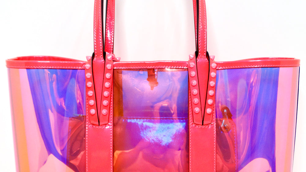 Christian Louboutin Cabata PVC Spikes East-West Pink Florescent Tote Bag