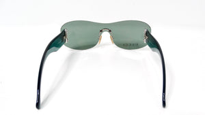 1990s Gucci Blue Tinted Frameless Oversized Shield Sunglasses