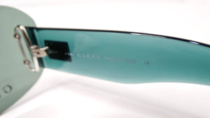 1990s Gucci Blue Tinted Frameless Oversized Shield Sunglasses