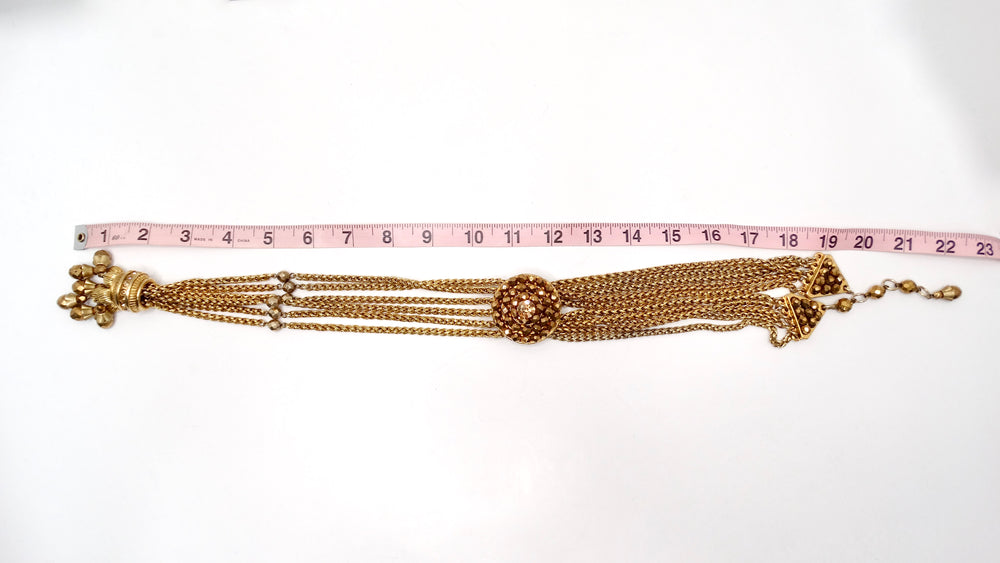 Claire Deve Vintage Gold-Tone Beaded Rope Tassel Lariat Necklace