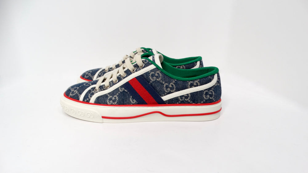 Gucci Denim Monogram Web 1977 Tennis Blue Sneakers