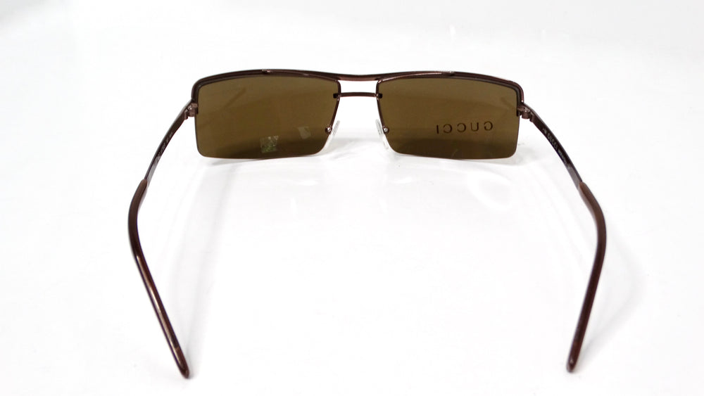 1990s Gucci Brown Rectangular Metal Frame Tinted Sunglasses