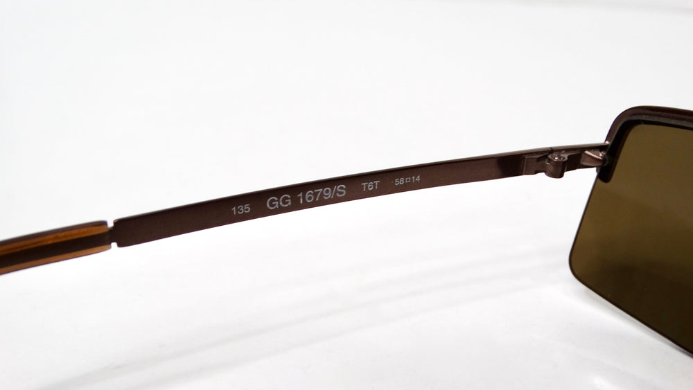 1990s Gucci Brown Rectangular Metal Frame Tinted Sunglasses