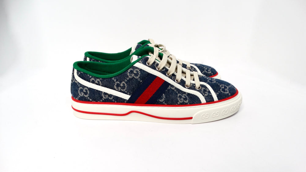 Gucci Denim Monogram Web 1977 Tennis Blue Sneakers