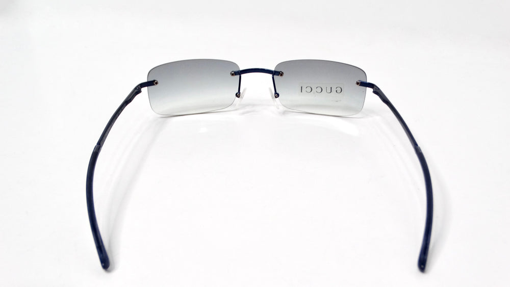 1990s Gucci Gradient Blue Tinted Frameless Rectangular Lens Sunglasses