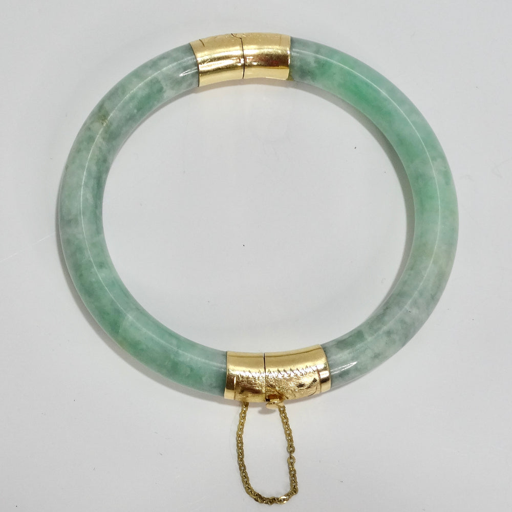 14K Gold Jade Jadeite Hinged Bangle Bracelet