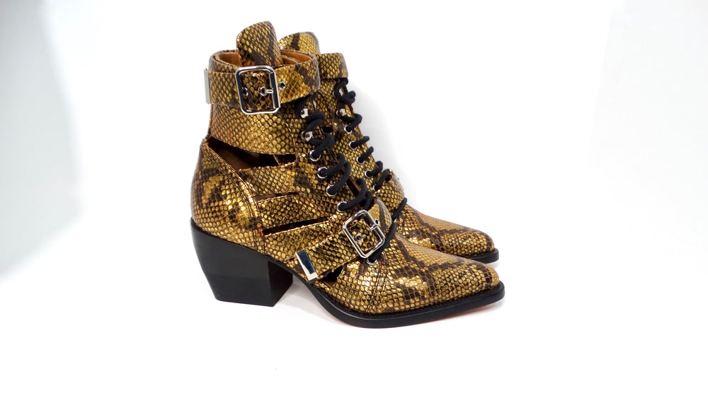 Chloe Rylee Gold Python Embossed Leather Caged Boots