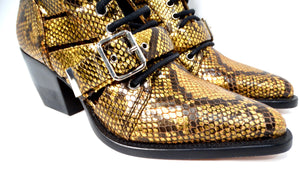 Chloe Rylee Gold Python Embossed Leather Caged Boots