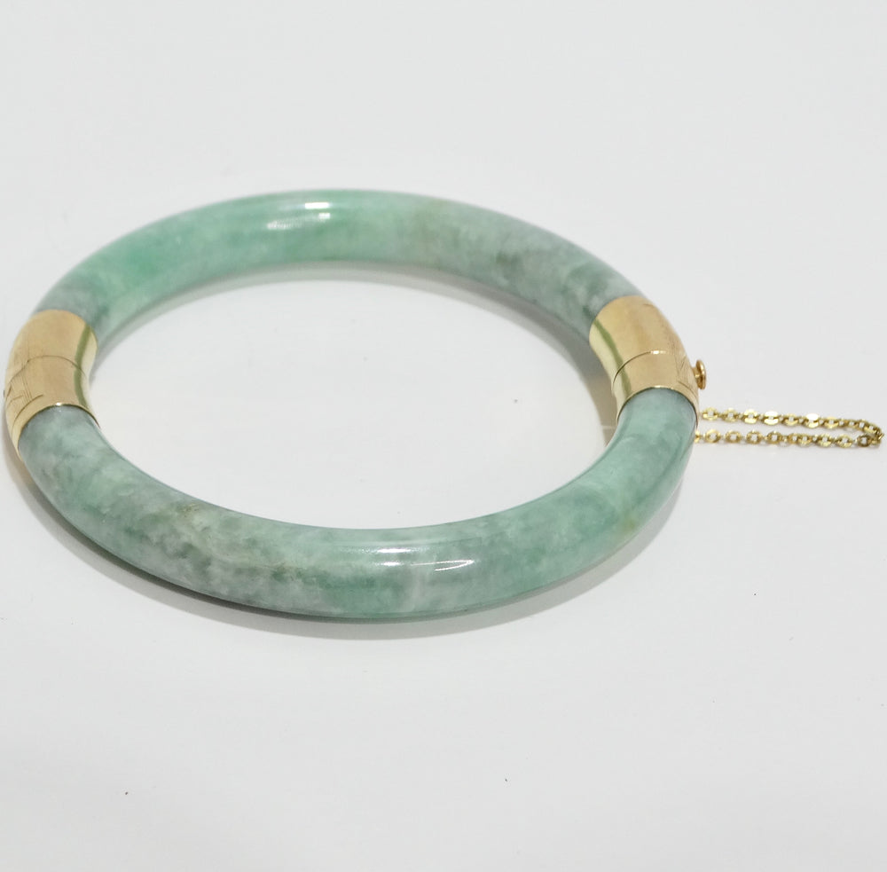14K Gold Jade Jadeite Hinged Bangle Bracelet