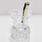 Antique Crystal Toothpick Holder & Silver Serving Tongs