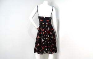 Alexander McQueen Lipstick Print Silk Pleated Midi Dress With Lace Detail