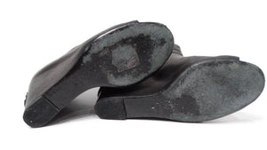 Chanel Black Lambskin Leather Peep Toe Wedge Ankle Boots