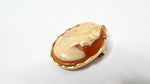 1920s Coral Cameo 18k Gold Shell Oval Brooch Pendant