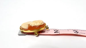 1920s Coral Cameo 18k Gold Shell Oval Brooch Pendant
