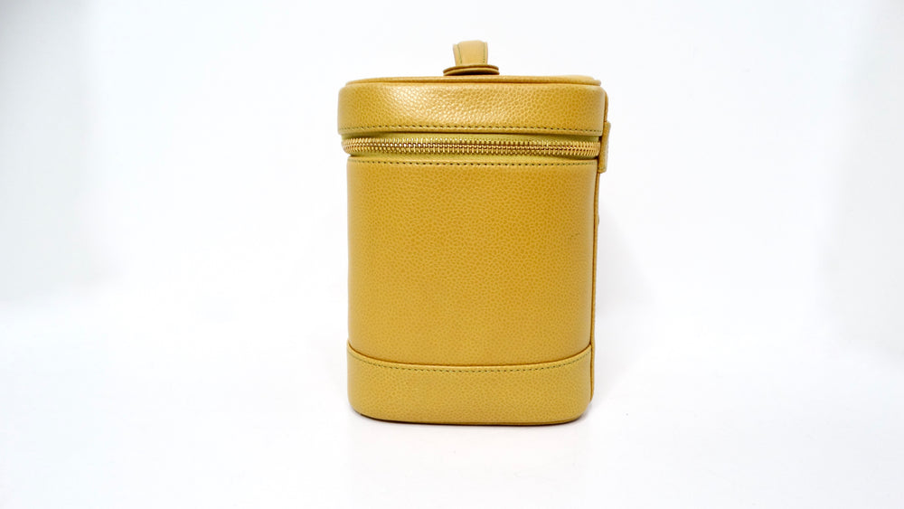 Chanel Circa 1998 Mustard Caviar Interlocking CC Vanity Case