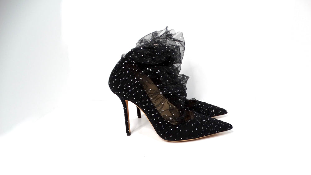 Jimmy Choo Black Tulle & Suede 100mm Glitter Pumps