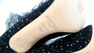 Jimmy Choo Black Tulle & Suede 100mm Glitter Pumps