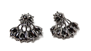 Floral Pearl & Crystal Black Rhodium Plated 2-Piece Fan Earrings