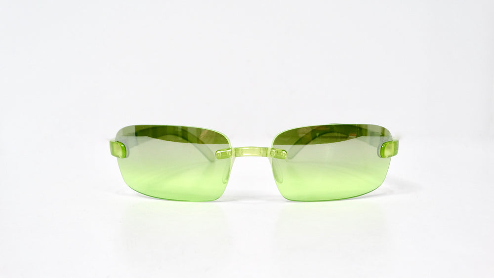 1990s Emporio Armani Neon Green Rectangular Frameless Sunglasses