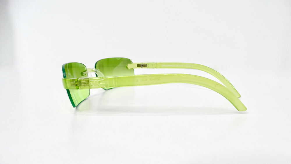 1990s Emporio Armani Neon Green Rectangular Frameless Sunglasses