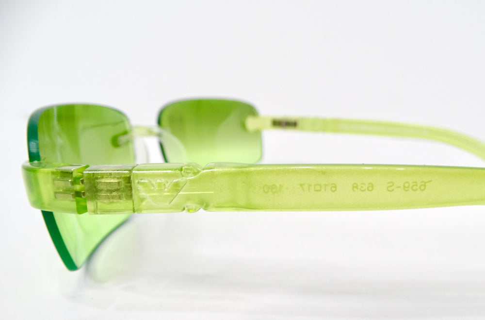 1990s Emporio Armani Neon Green Rectangular Frameless Sunglasses