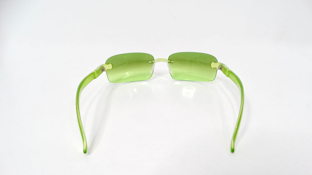 1990s Emporio Armani Neon Green Rectangular Frameless Sunglasses