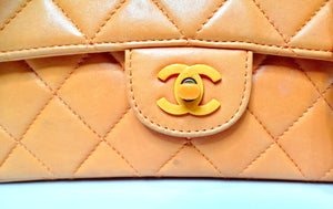 Chanel 1996 Orange Carmel Lambskin Quilted Single Flap Bag With Lacquer Chain