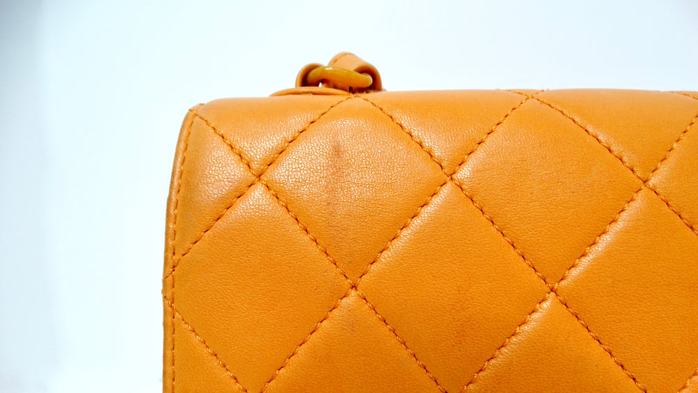 Chanel 1996 Orange Carmel Lambskin Quilted Single Flap Bag With Lacquer Chain