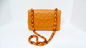 Chanel 1996 Orange Carmel Lambskin Quilted Single Flap Bag With Lacquer Chain