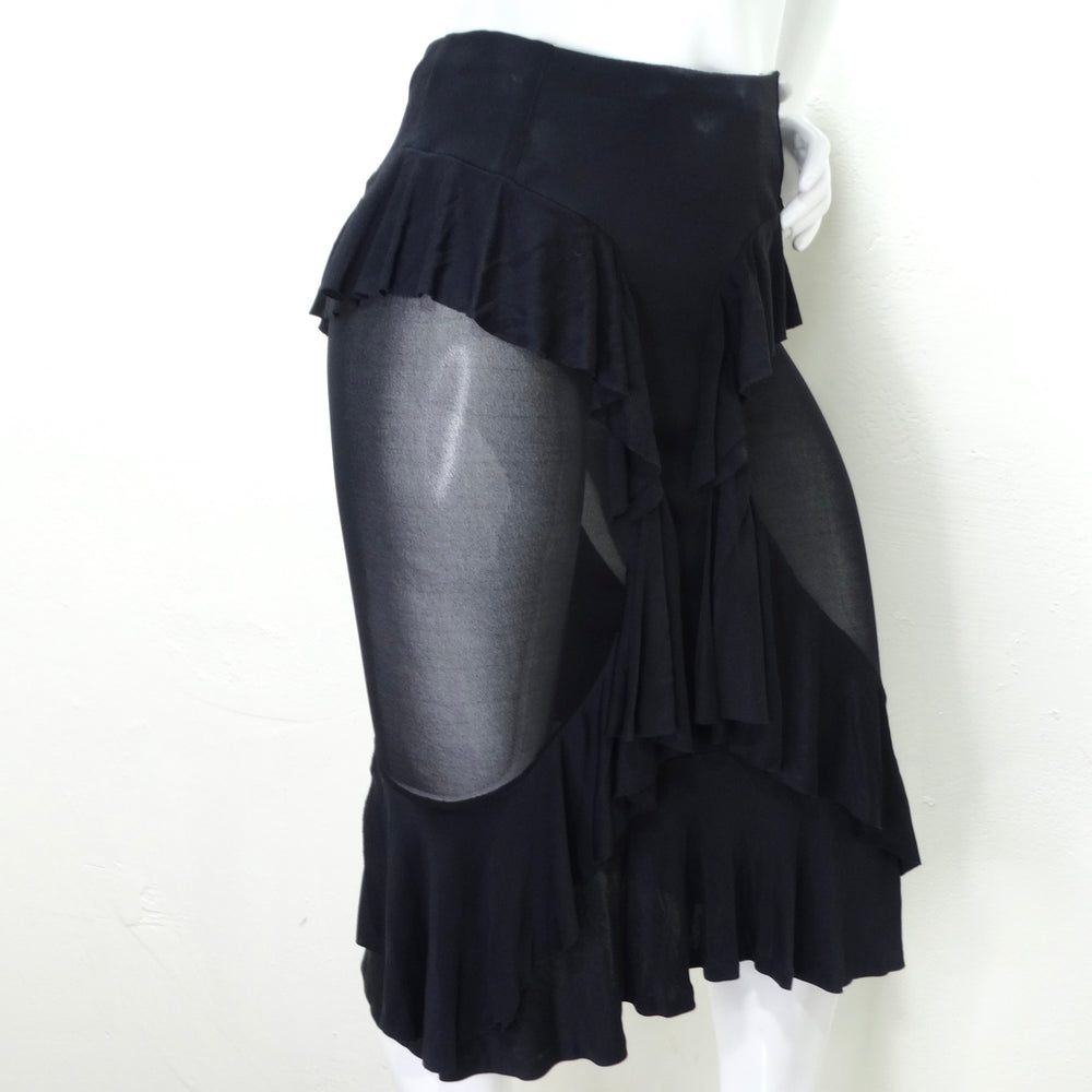 Tom Ford for Yves Saint Laurent Black Ruffled Sheer Midi Skirt