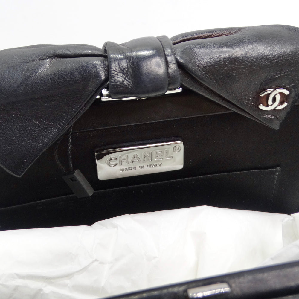 Chanel 2011 Black Lambskin Leather Bow Clutch