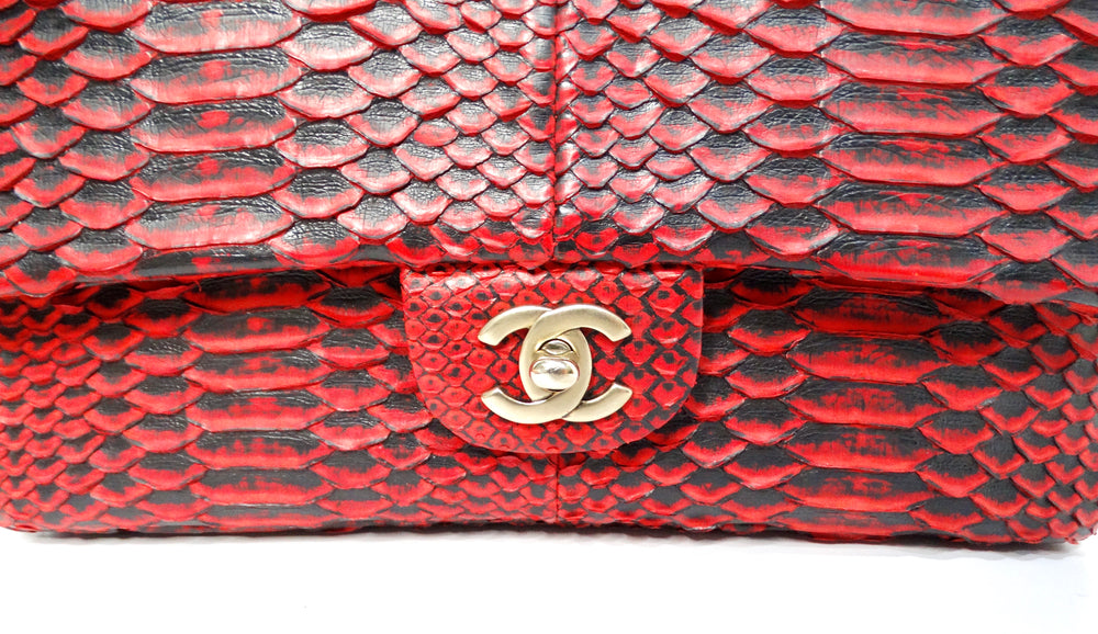 Chanel 2009-10 Red Python Small Double-Flap Bag With Gold-Tone Hardware