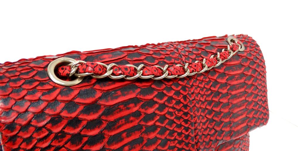 Chanel 2009-10 Red Python Small Double-Flap Bag With Gold-Tone Hardware