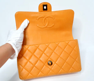 Chanel 1996 Orange Carmel Lambskin Quilted Single Flap Bag With Lacquer Chain