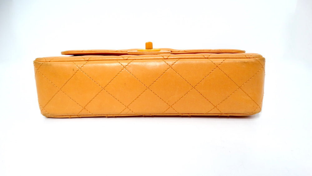 Chanel 1996 Orange Carmel Lambskin Quilted Single Flap Bag With Lacquer Chain