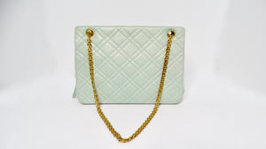 Chanel 1996 Mint Green Lambskin Quilted Tote Shoulder Bag With Coin Purse