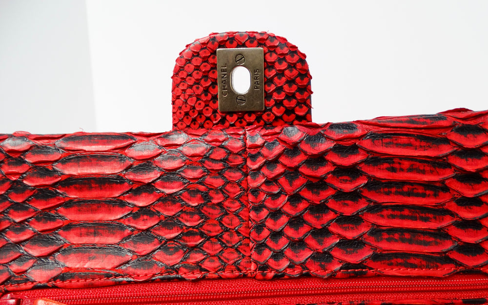 Chanel 2009-10 Red Python Small Double-Flap Bag With Gold-Tone Hardware