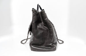 Chanel 2015 Charcoal Grey Large CC Delivery Glazed Calfskin Quilted Tote Bag