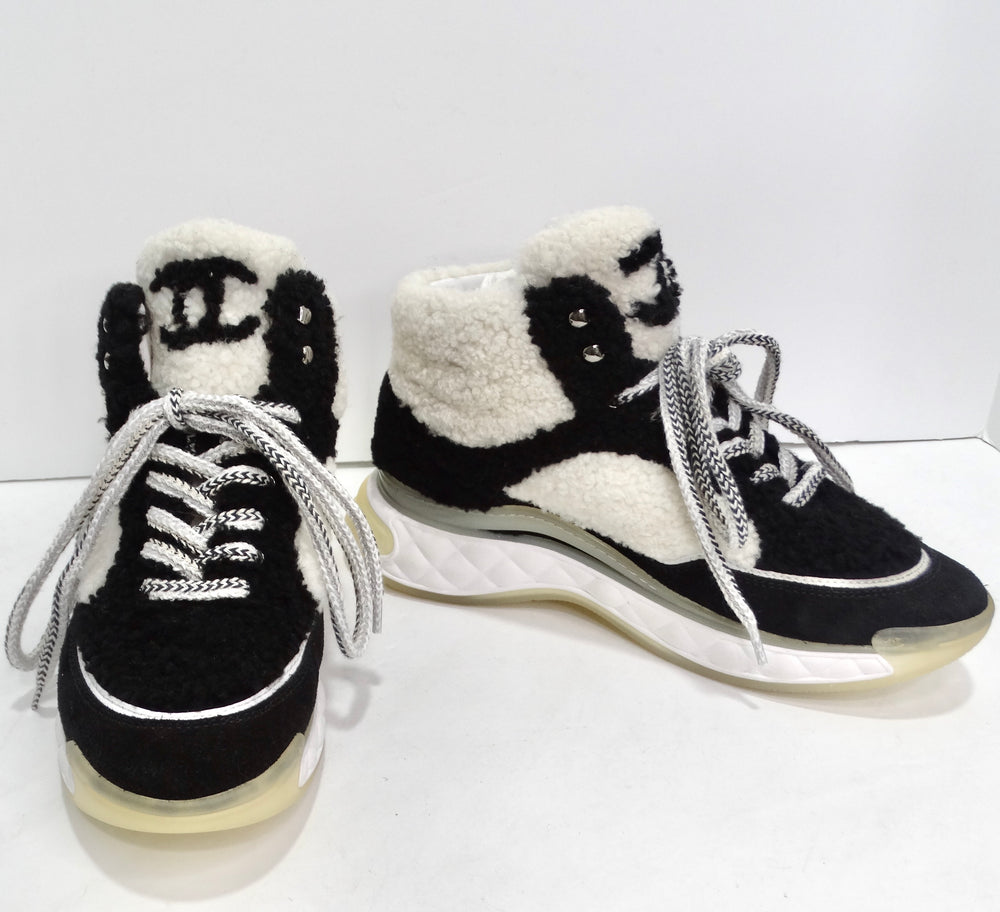 Chanel Shearling Suede CC High Top Sneakers